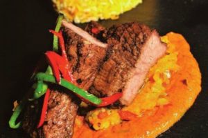 Pan fried spicy beef steak