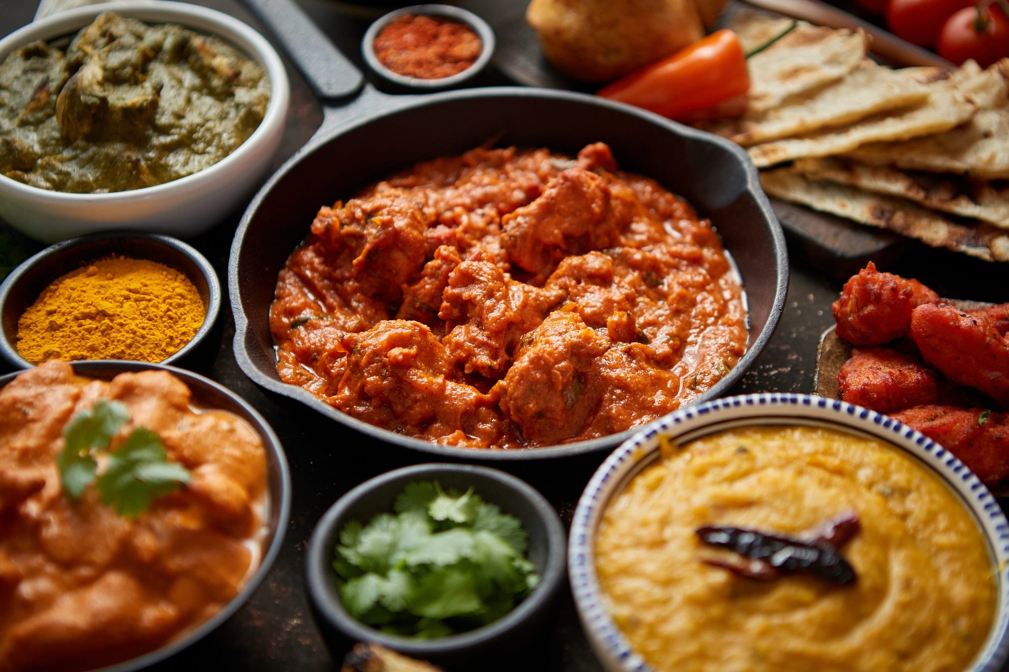 Assortment of various kinds of Indian curry